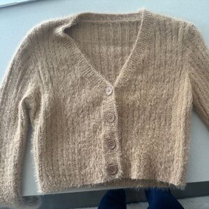 Brown Fuzzy Button Up Sweater/Cardigan Mohair-Inspired Material